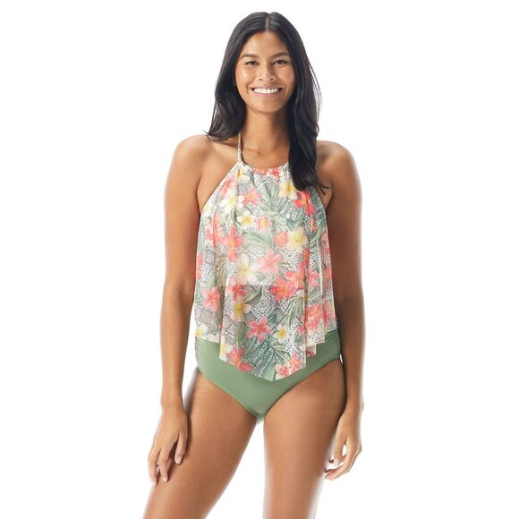 Coco Reef Other - COCO REEF Aura Mesh Ruffle Bra Sized Cropped Tankini Top � High Neck Floral